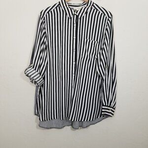 NWT Jane and Delancey Button Up Long Sleeve Shirt Top Blouse Black/White Striped